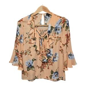 My Michelle Fairy Floral Womens Top Small Peach Bell Sleeve Whimsical Dainty